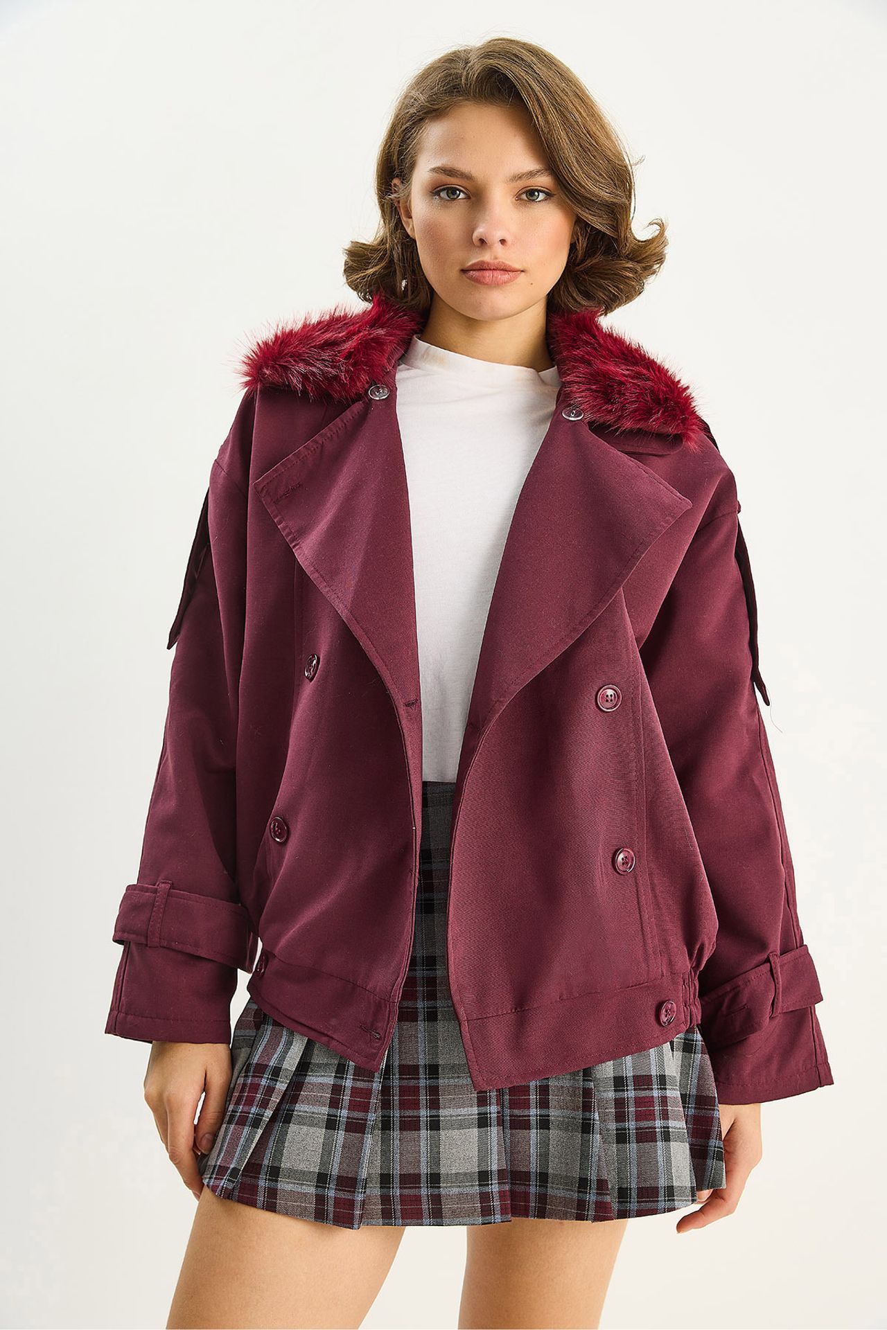 LUCCI Trench Coat with Faux Fur Collar 3