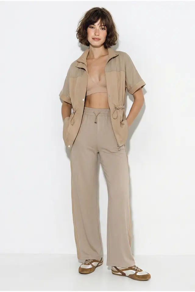LUCCI Solid Wide-leg Cardigan And Trouser Set