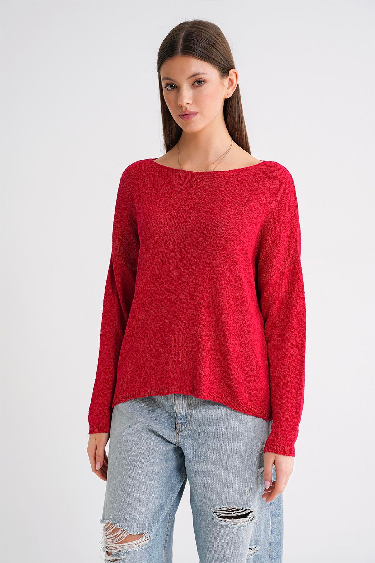 MIXRAY Oversized Boat Neck Knit Sweater 5