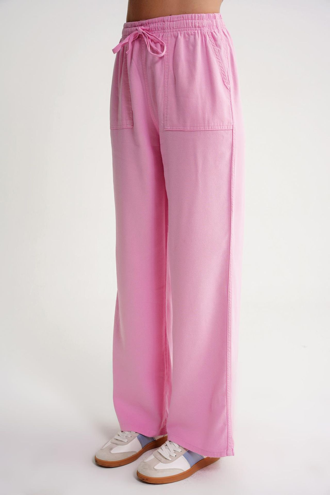 MIXRAY Mid Waist Straight Leg Cotton Pants with Tie Closure 6