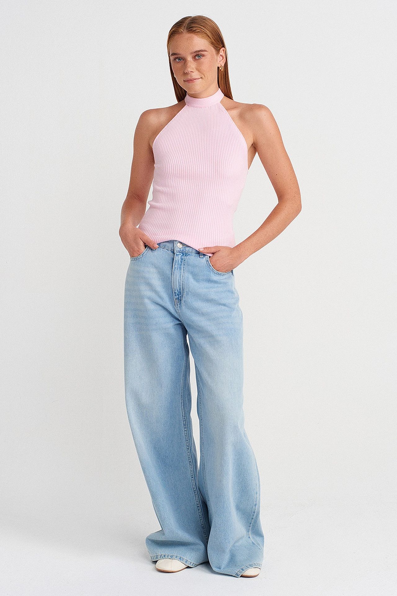 DILVIN Fitilli Halter Yaka Slim Bluz 4