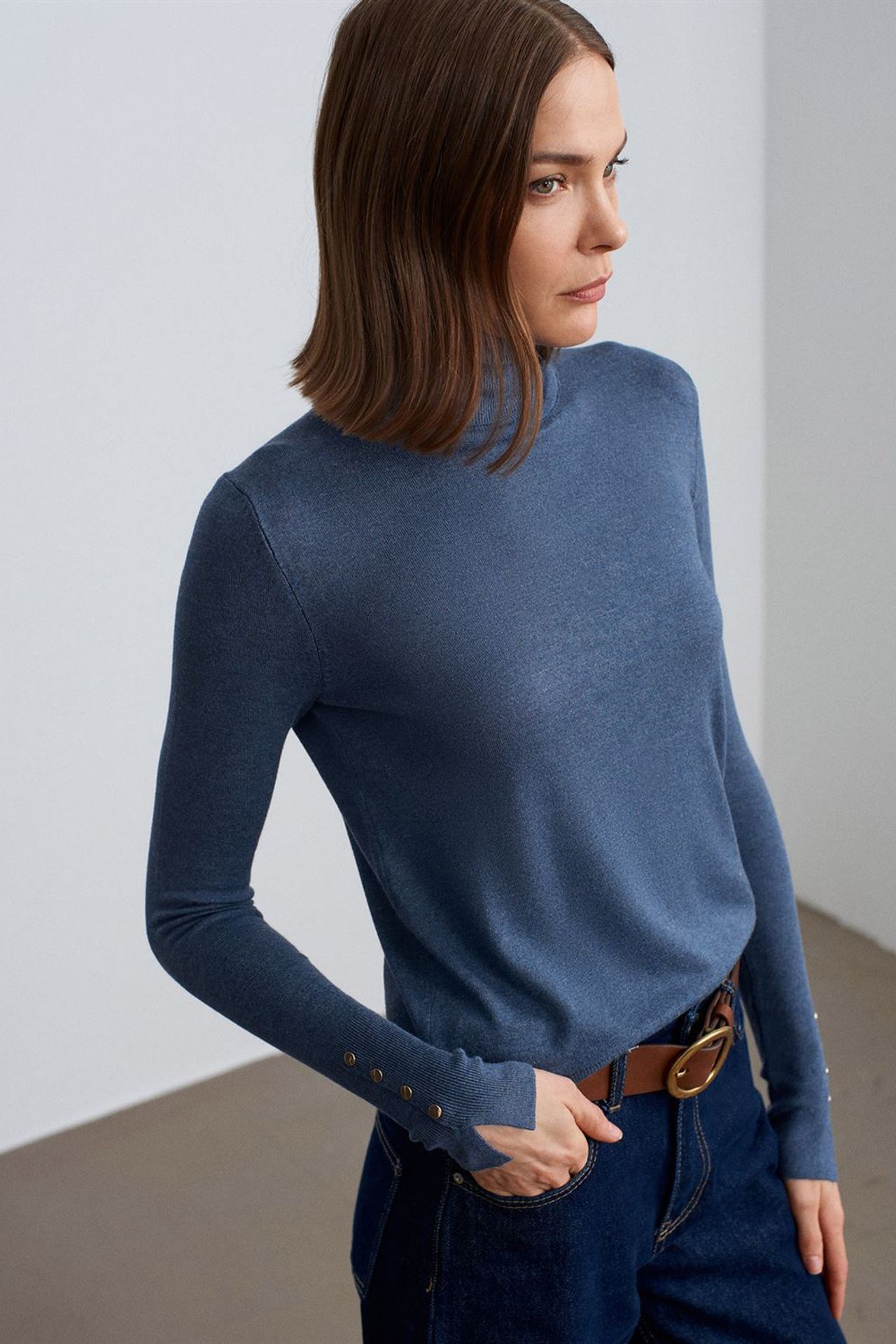 DILVIN Women's Turtleneck Knit Sweater With Buttons 1