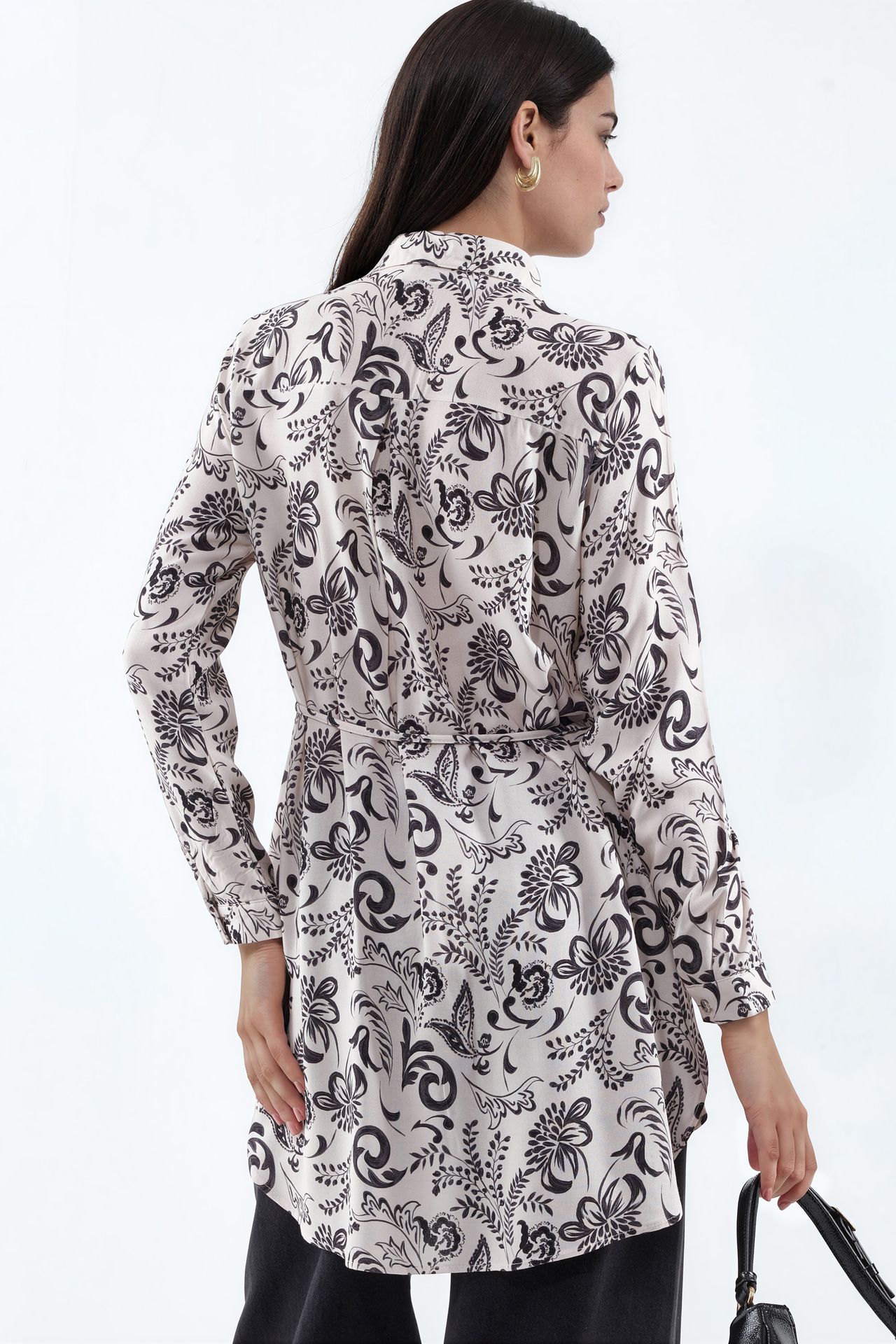 BDART Floral Viscose Crepe Belted Long Shirt
