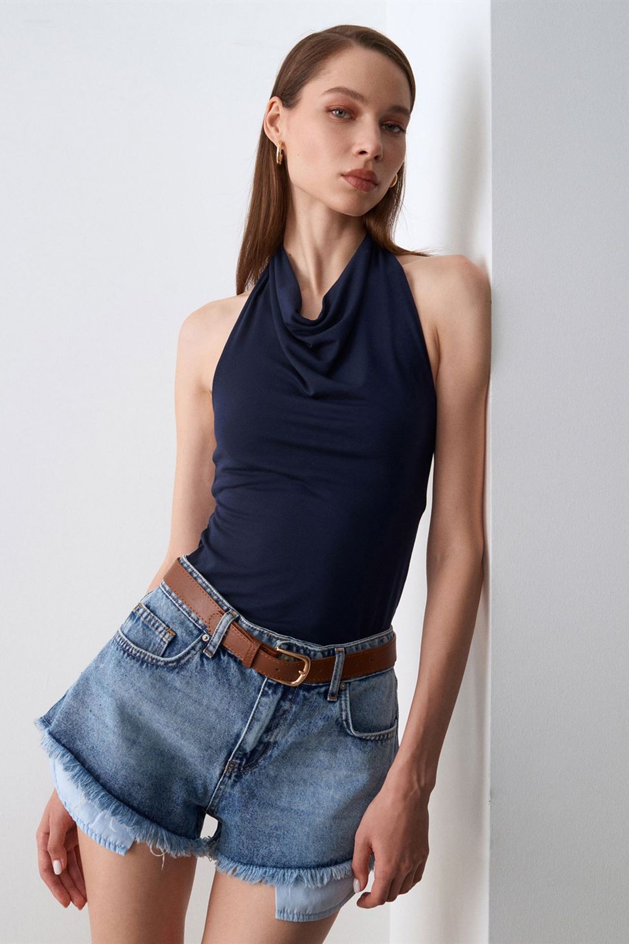 DILVIN Sleeveless Cowl Neck Tie Blouse 3