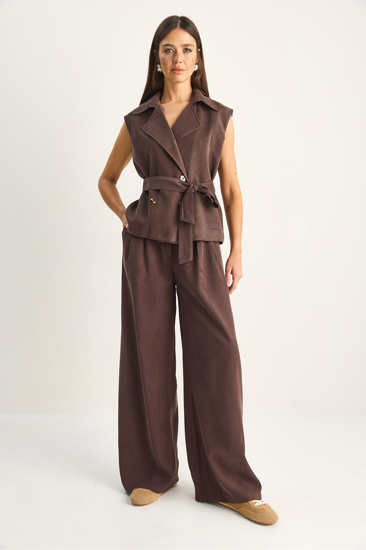 LUCCI High Waist Wide Leg Co-ord Set with Shawl Collar 5