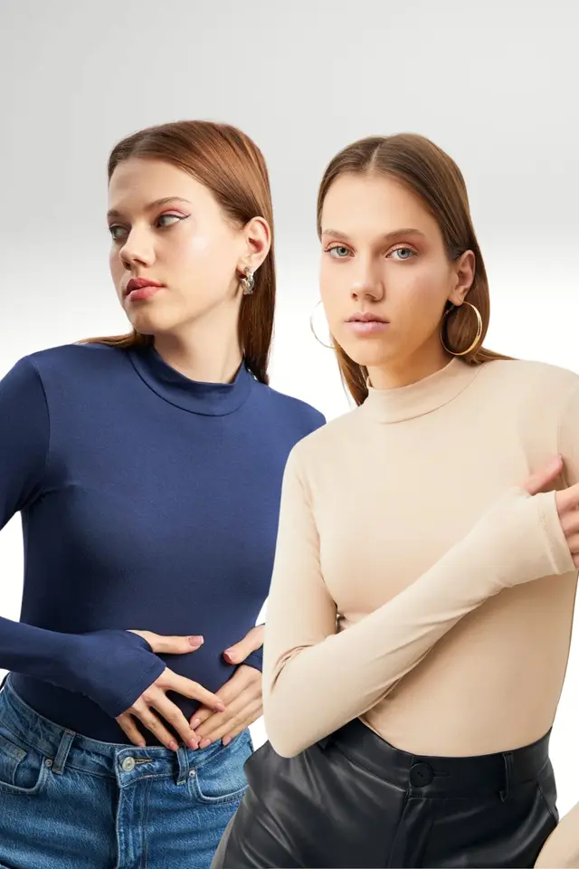 BIPANTOLON Women's 2-Pack Cut-Out Half Turtleneck Bodysuits