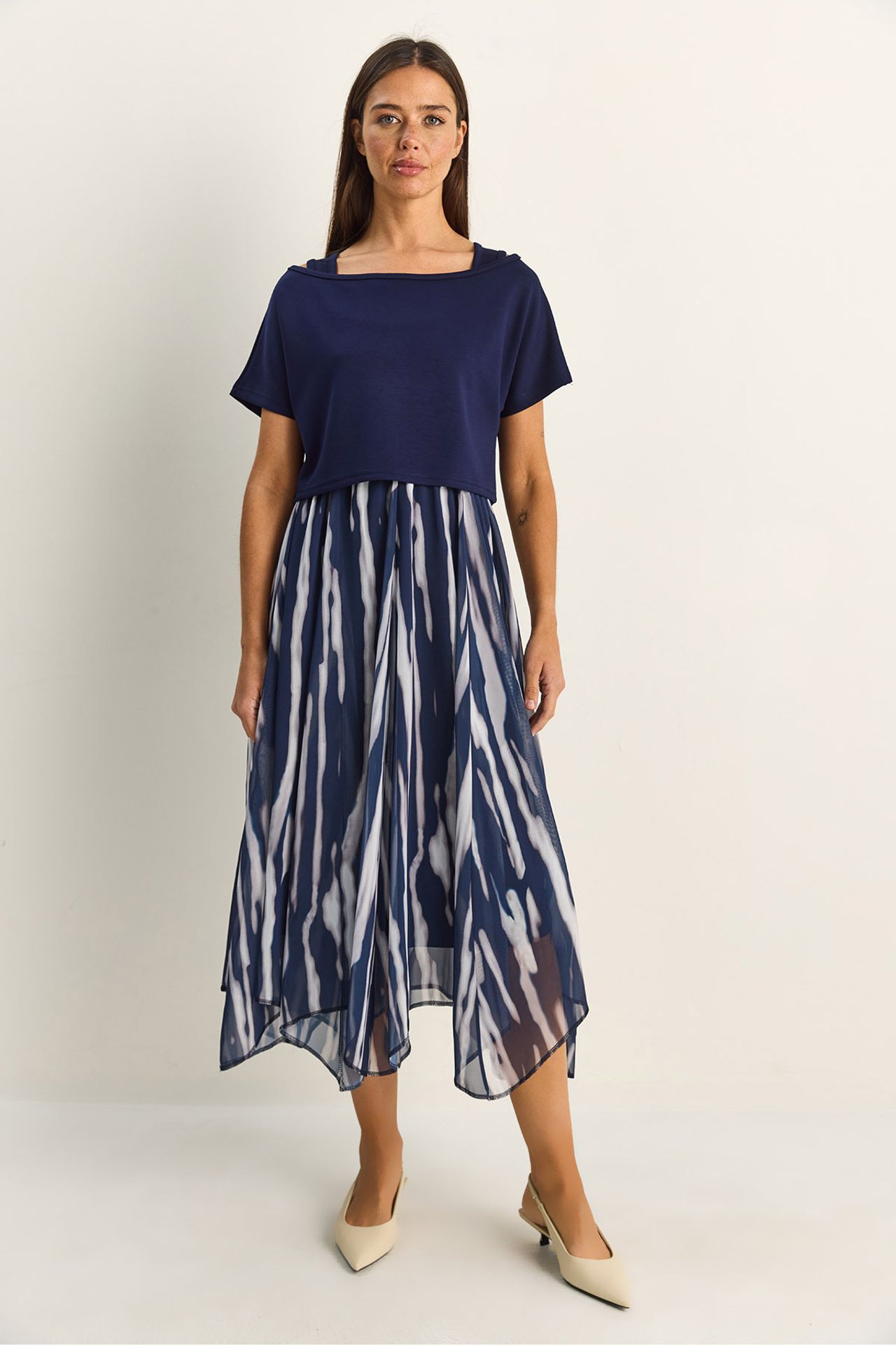 LUCCI Abstract Print Boat Neck Midi Dress 2