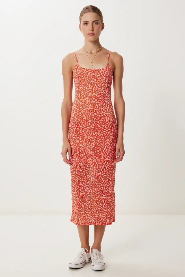 ISTANBUL Square Collar Sleeveless Floral Midi Dress