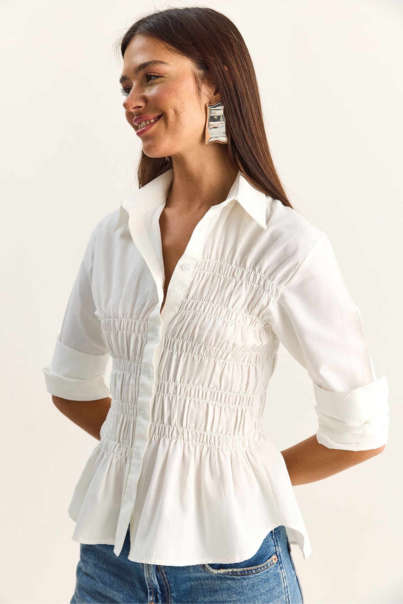 LUCCI Women's Regular-Fit Cotton-Blend Poplin Shirt 5