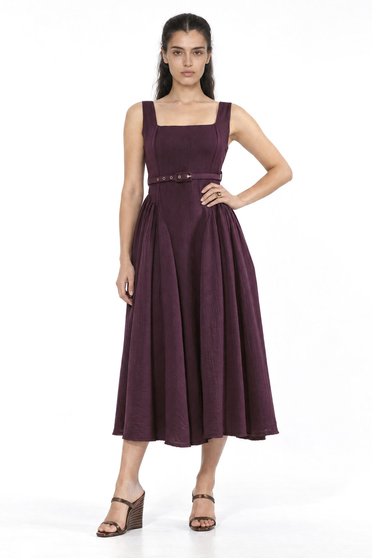 BUSEM Square Collar Belted Midi Dress 1