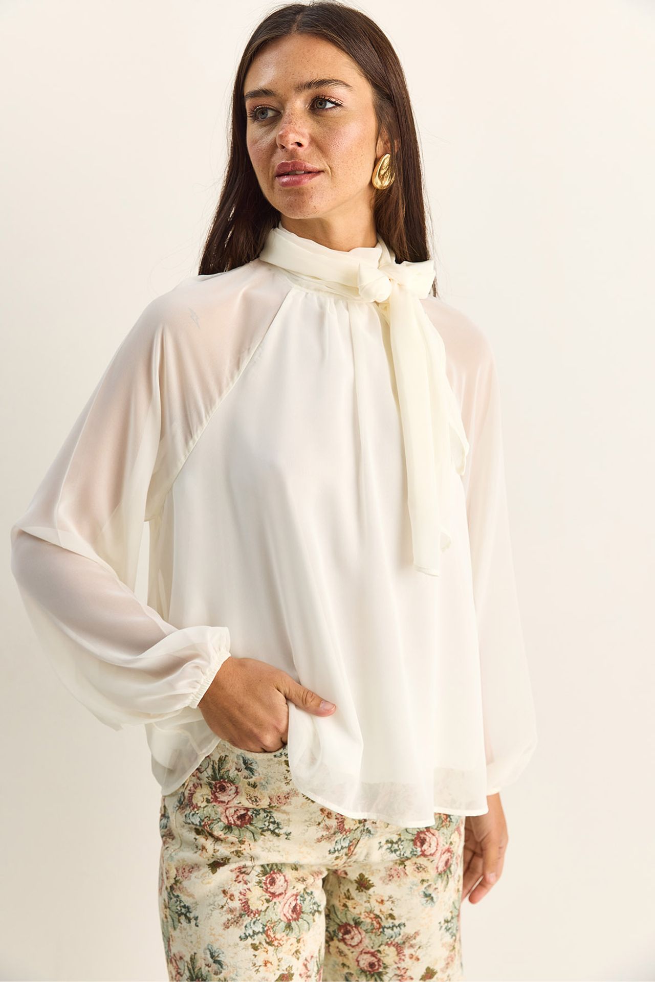 LUCCI Turtleneck Chiffon Blouse 1