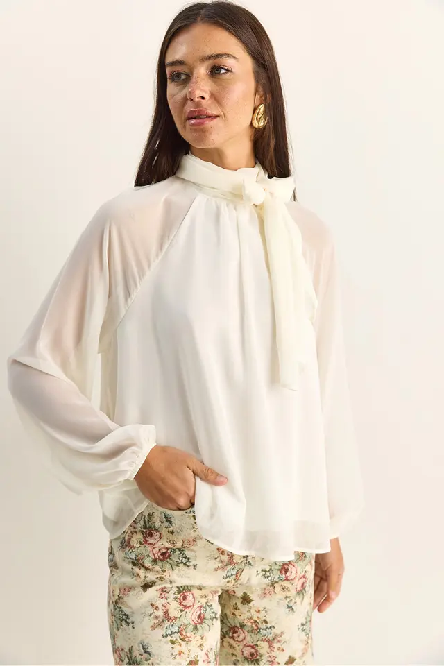 LUCCI Turtleneck Chiffon Blouse