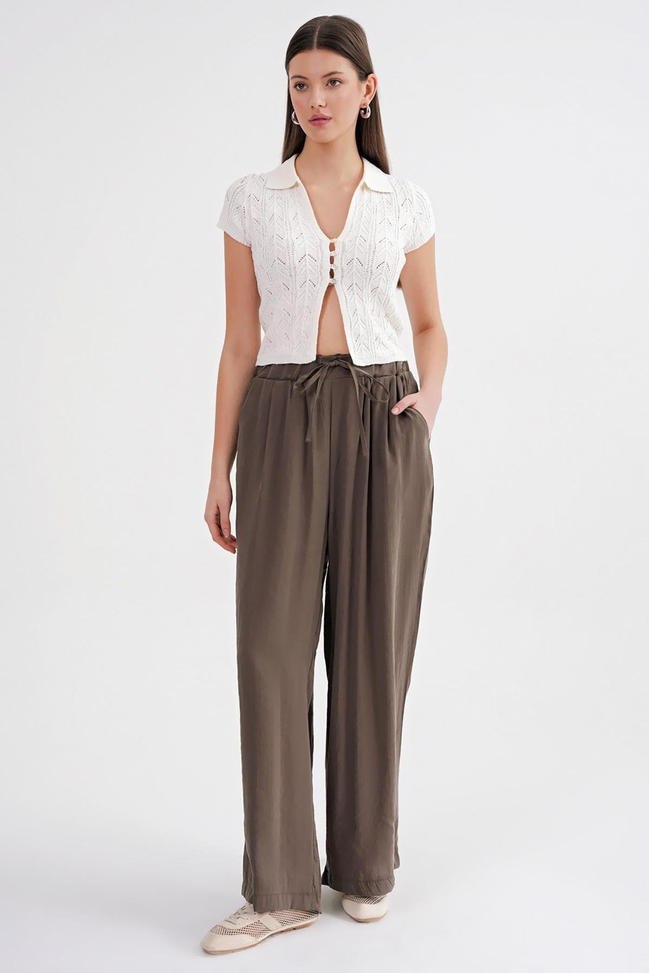 Mixray High Waist Modal Pleated Palazzo Pants with Drawstring 3