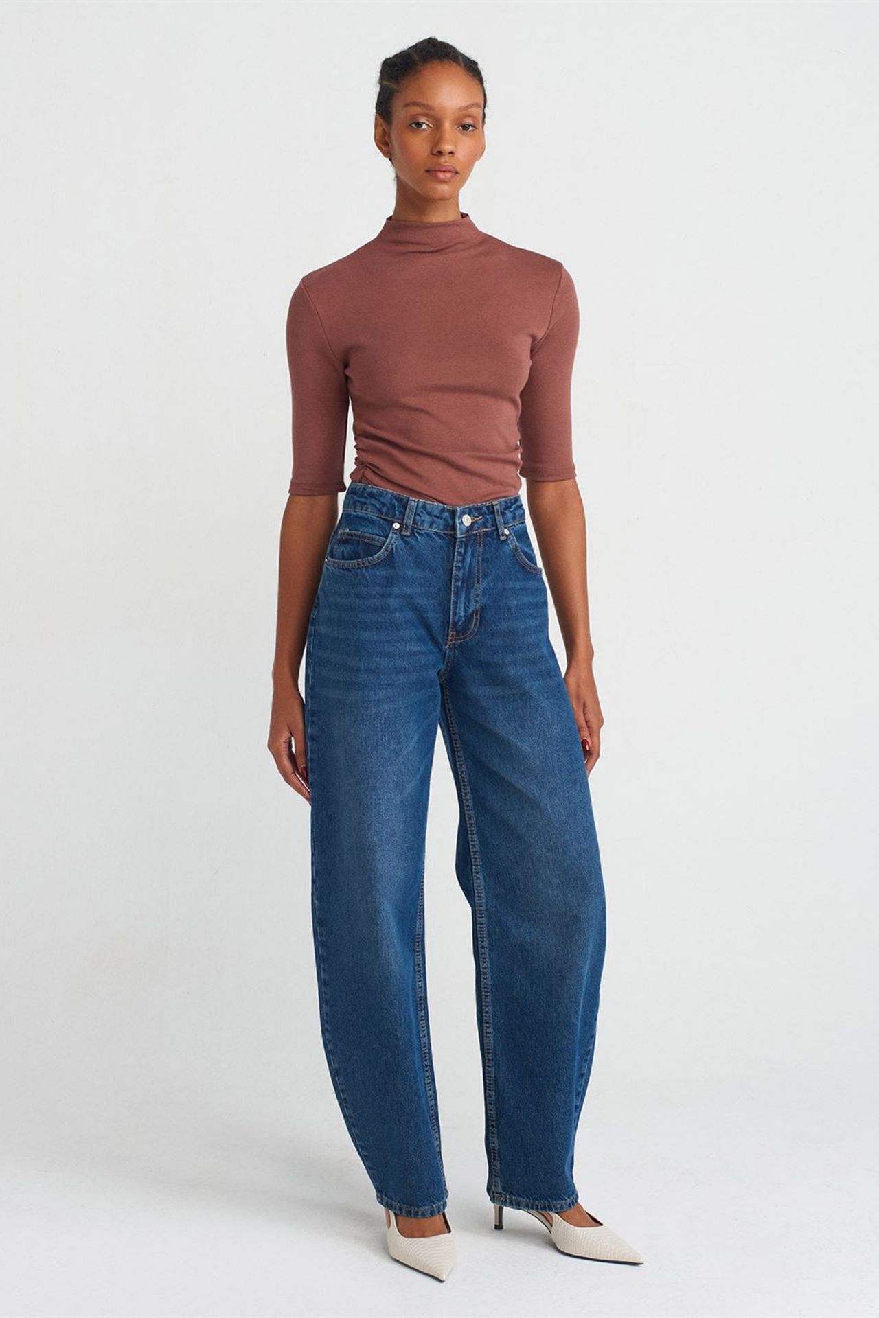 DILVIN Kadın Slim Fit Yarım Balıkçı Yaka Tişört 3
