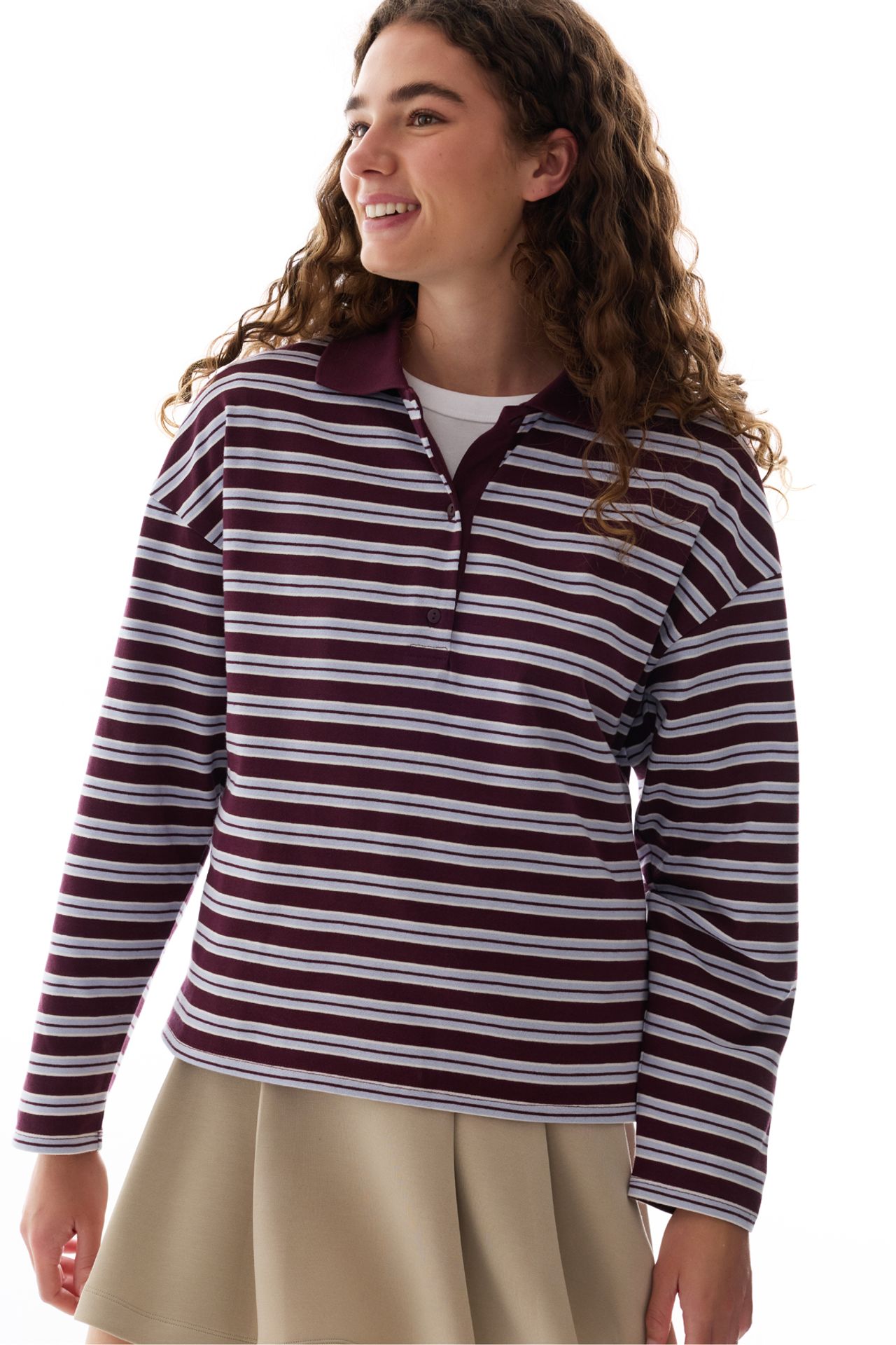 PENTI Striped Long Sleeve Polo Neck Top 1
