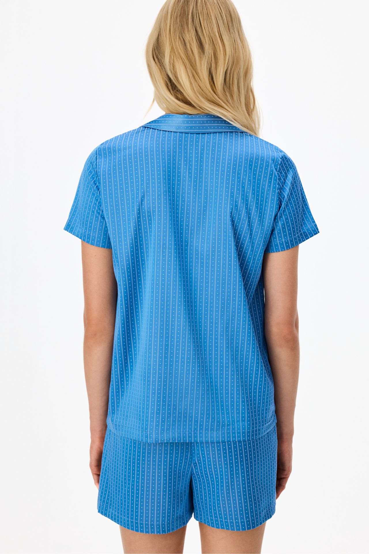PENTI Skyline Satin Short Sleeve Shirt Shorts Pajama Set 4