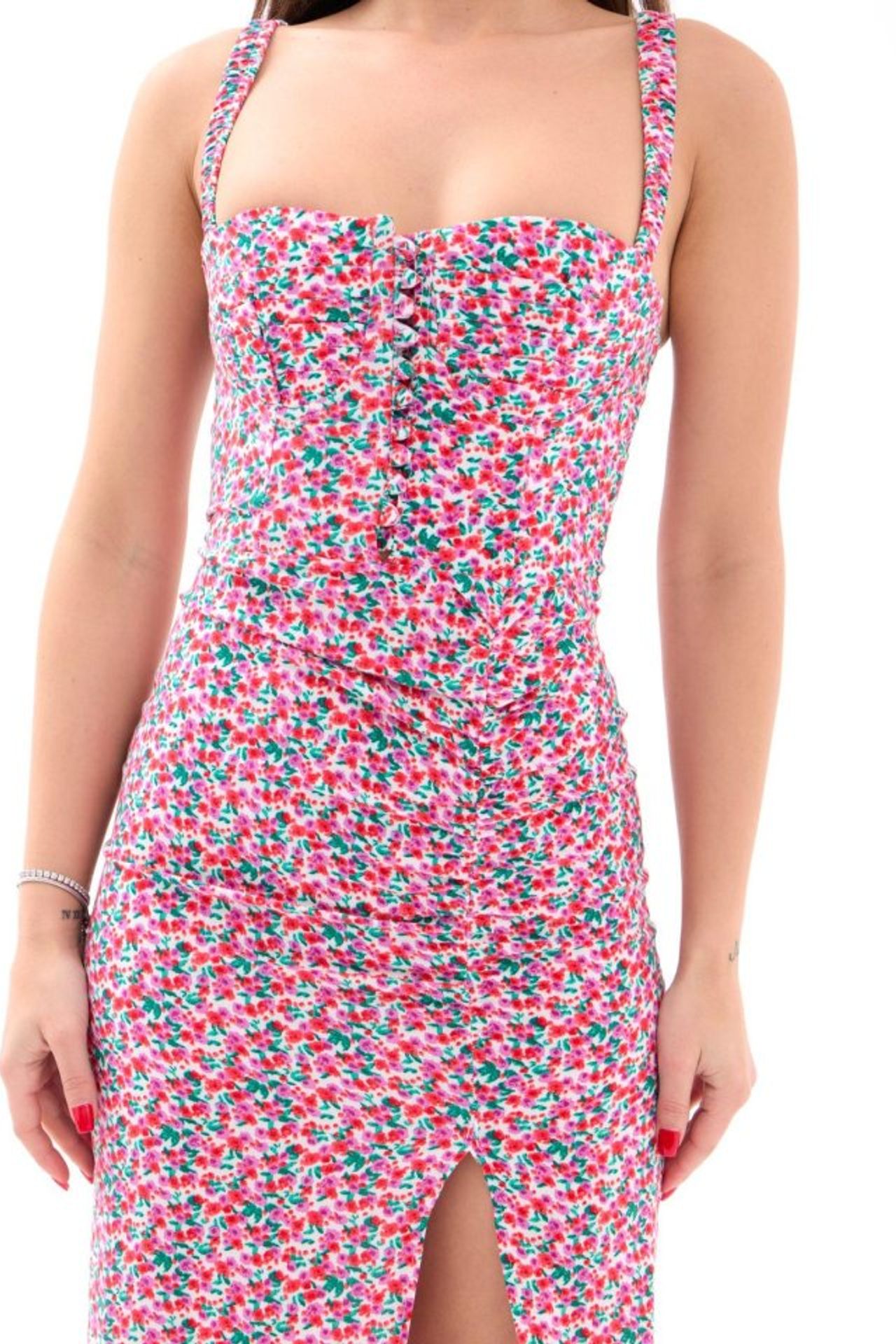 JANES Floral Bodycon Midi Dress with Square Neck and Slit 3