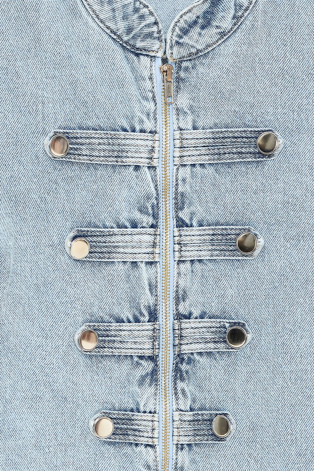 DILVIN Crop Denim Jacket With Mandarin Collar 7