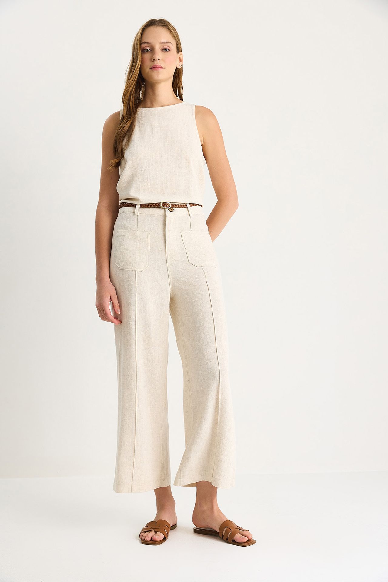 LUCCI High Waist Wide Leg Ankle-Length Pants with Belt 4