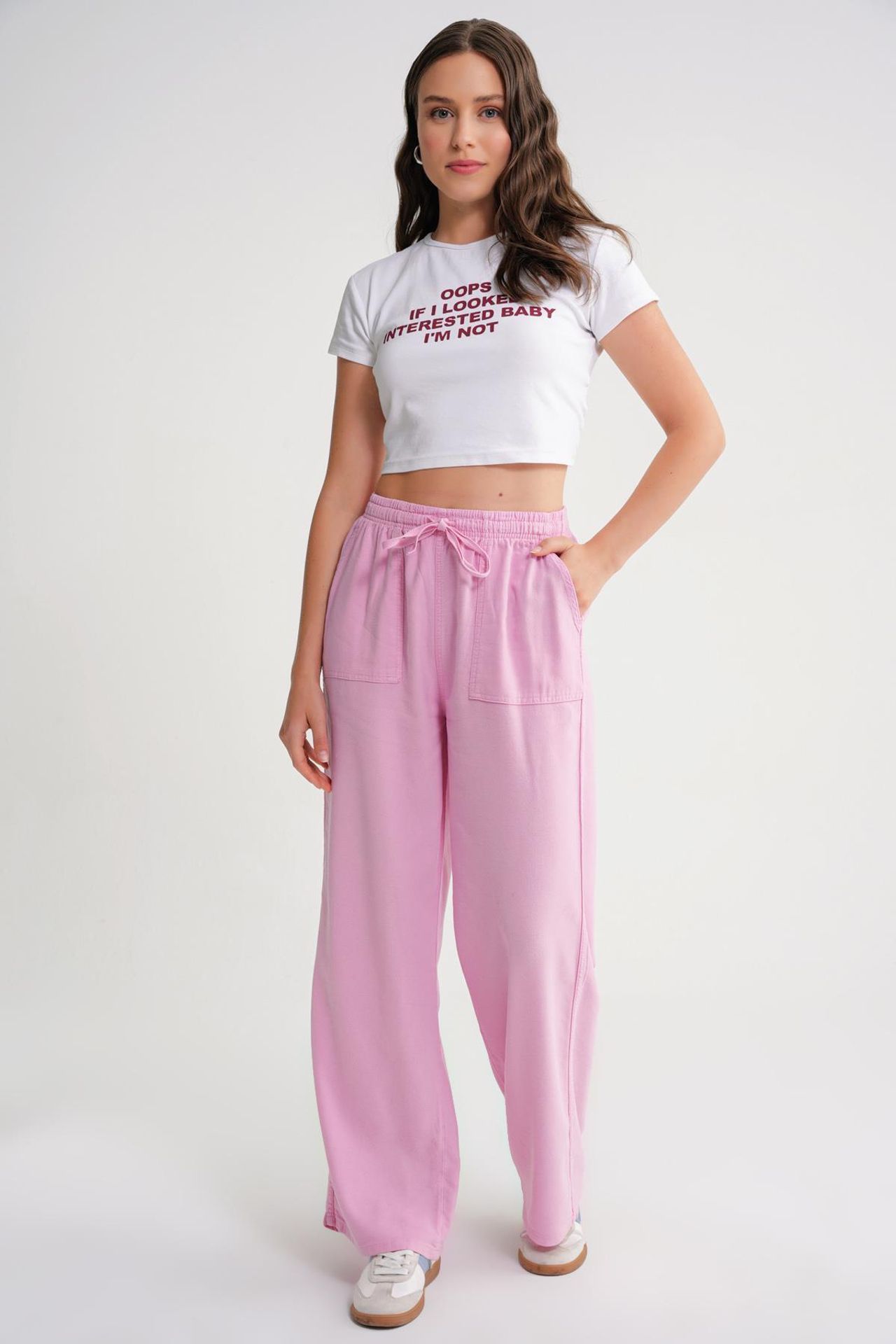 MIXRAY Mid Waist Straight Leg Cotton Pants with Tie Closure 3