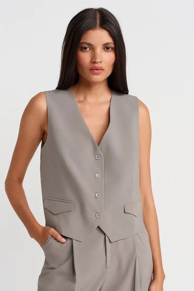 DILVIN Women's V-neck Woven Waistcoat