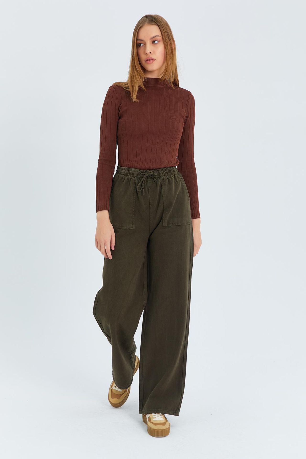 Mixray Elastic Waist Straight Leg Cotton Pants 5