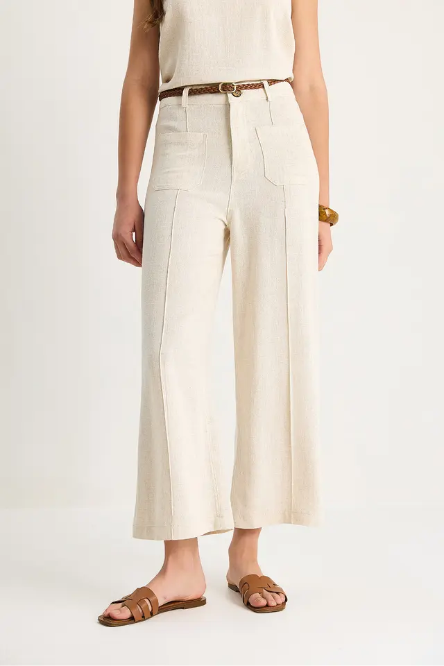 LUCCI High Waist Wide Leg Ankle-Length Pants with Belt
