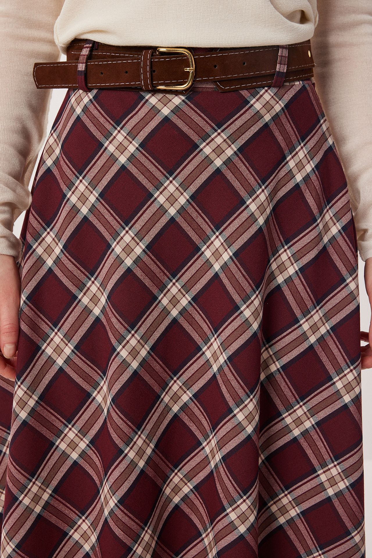 ISTANBUL High-Waist Plaid Midi A-Line Skirt 5