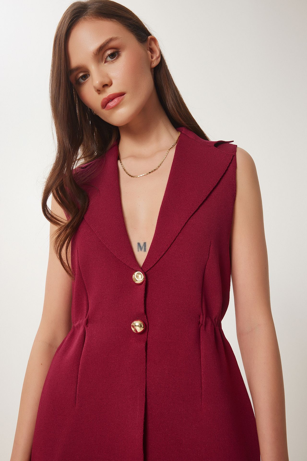 ISTANBUL Crepe Woven Sleeveless Waistcoat with Jacket Collar 3