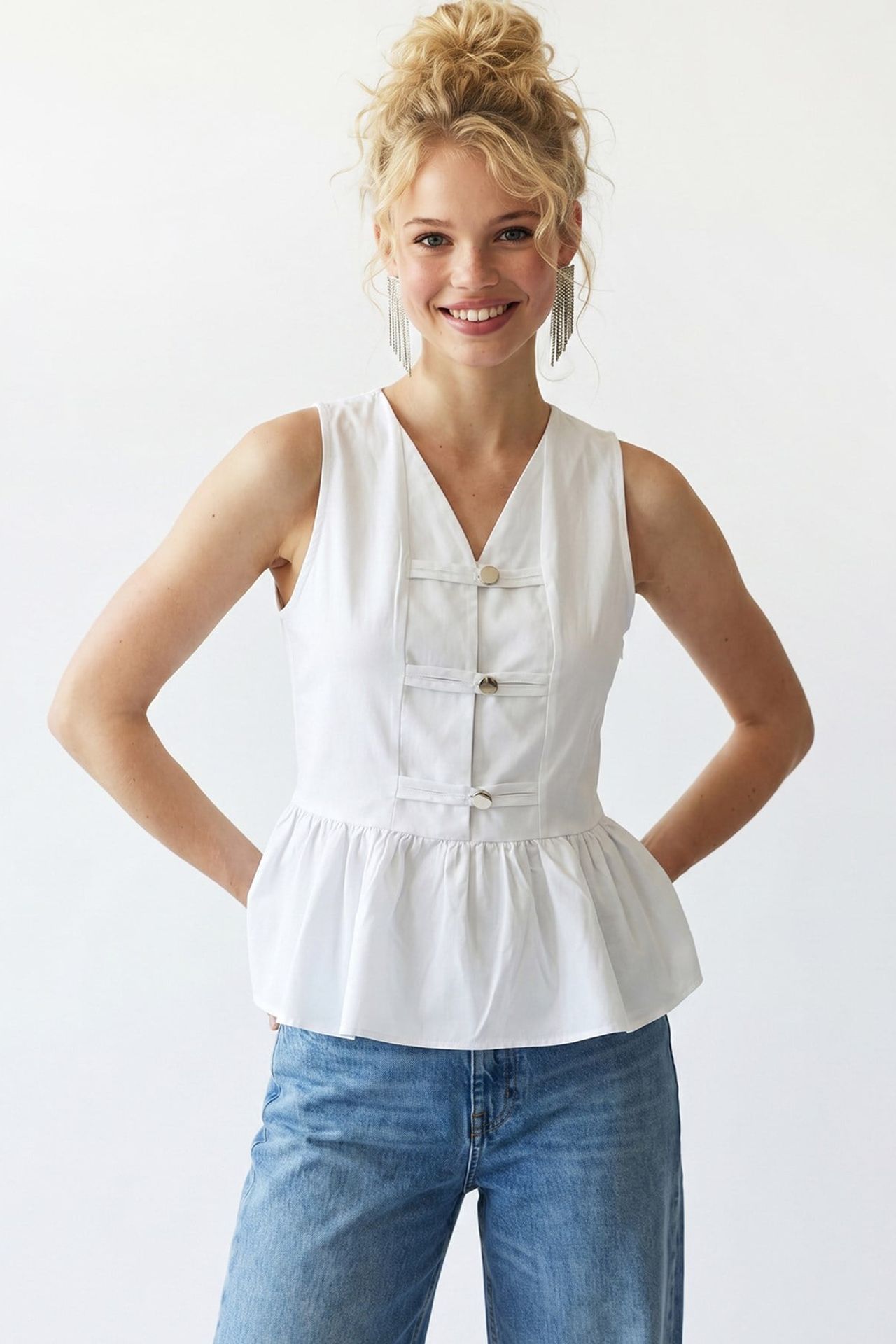 MIXRAY Kolsuz Poplin Peplum Bluz 2