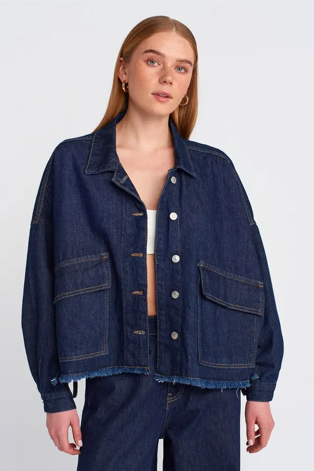 DILVIN Oversized Cotton Denim Button Jacket