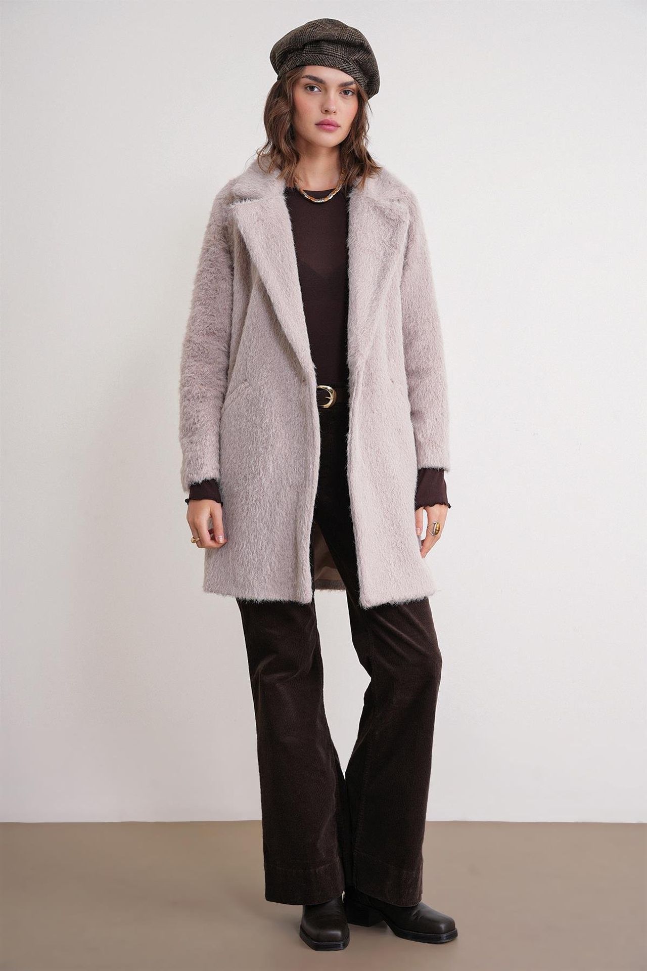 Mixray Textured Long Coat with Jacket Collar