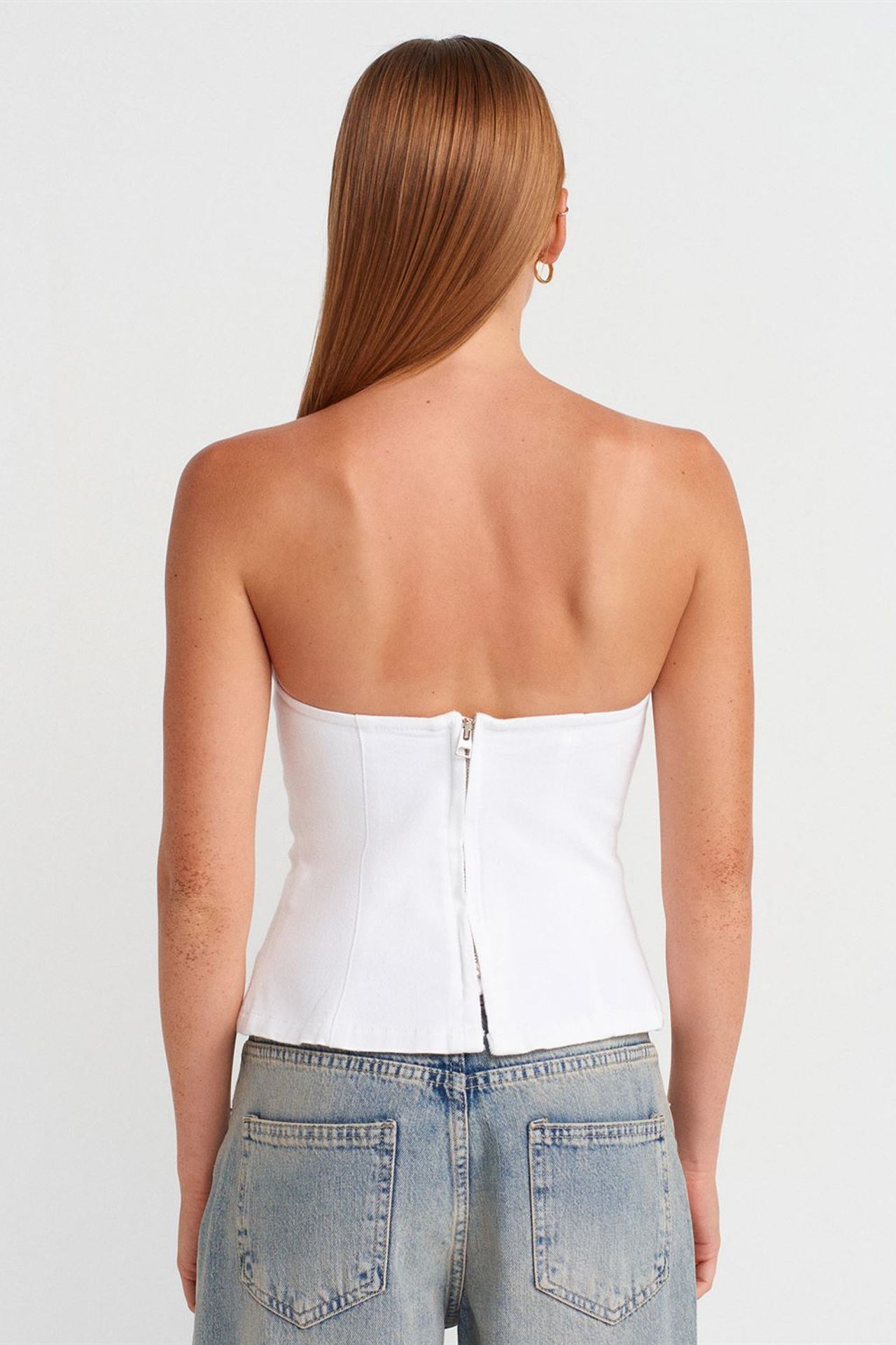 DILVIN Straplez Dar Kesim Peplum Bluz 2