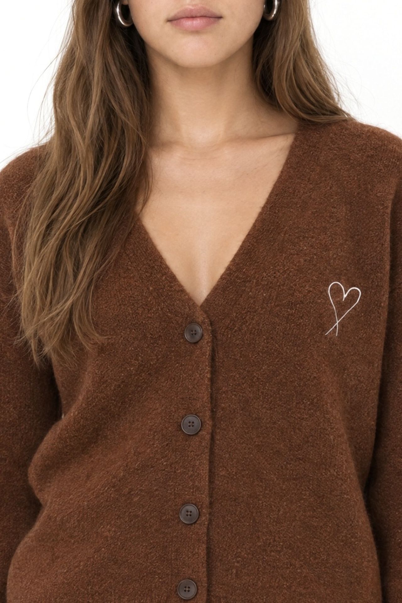 Mixray Oversized Knit Cardigan with Heart Detail 3
