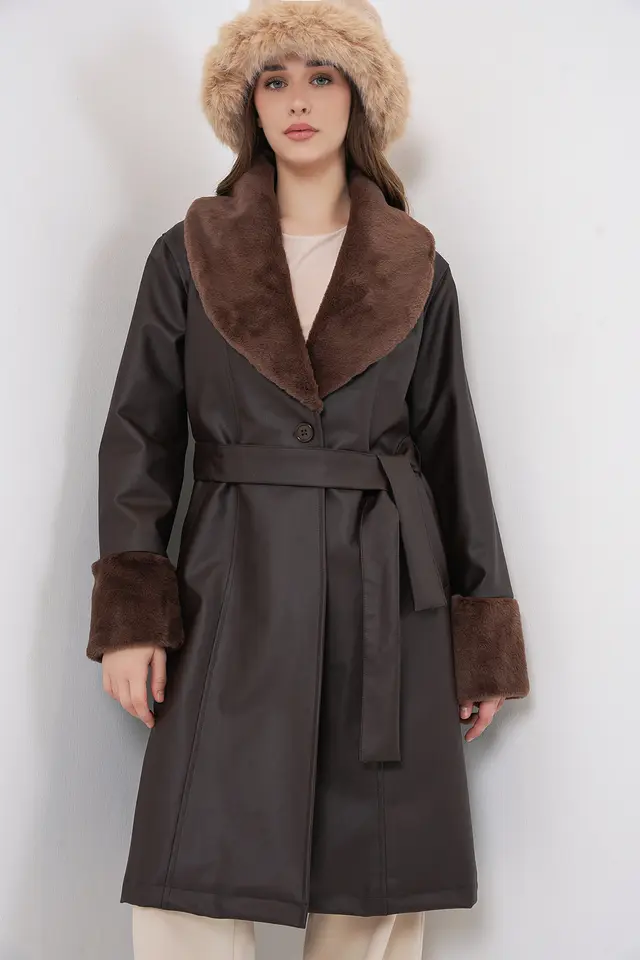 BDART Long Faux Leather Coat with Shawl Collar