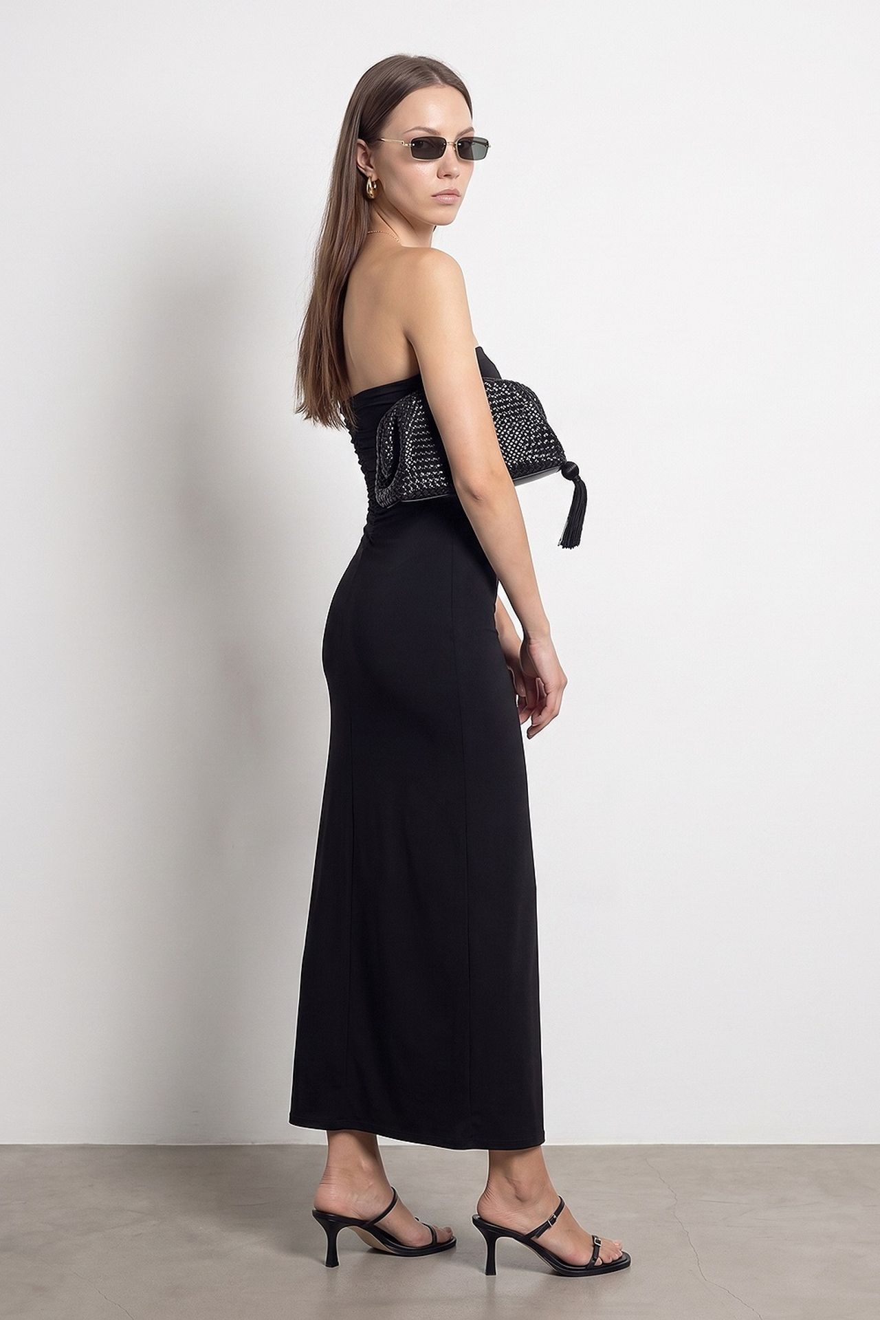 DILVIN Strapless Bodycon Maxi Dress With Slit