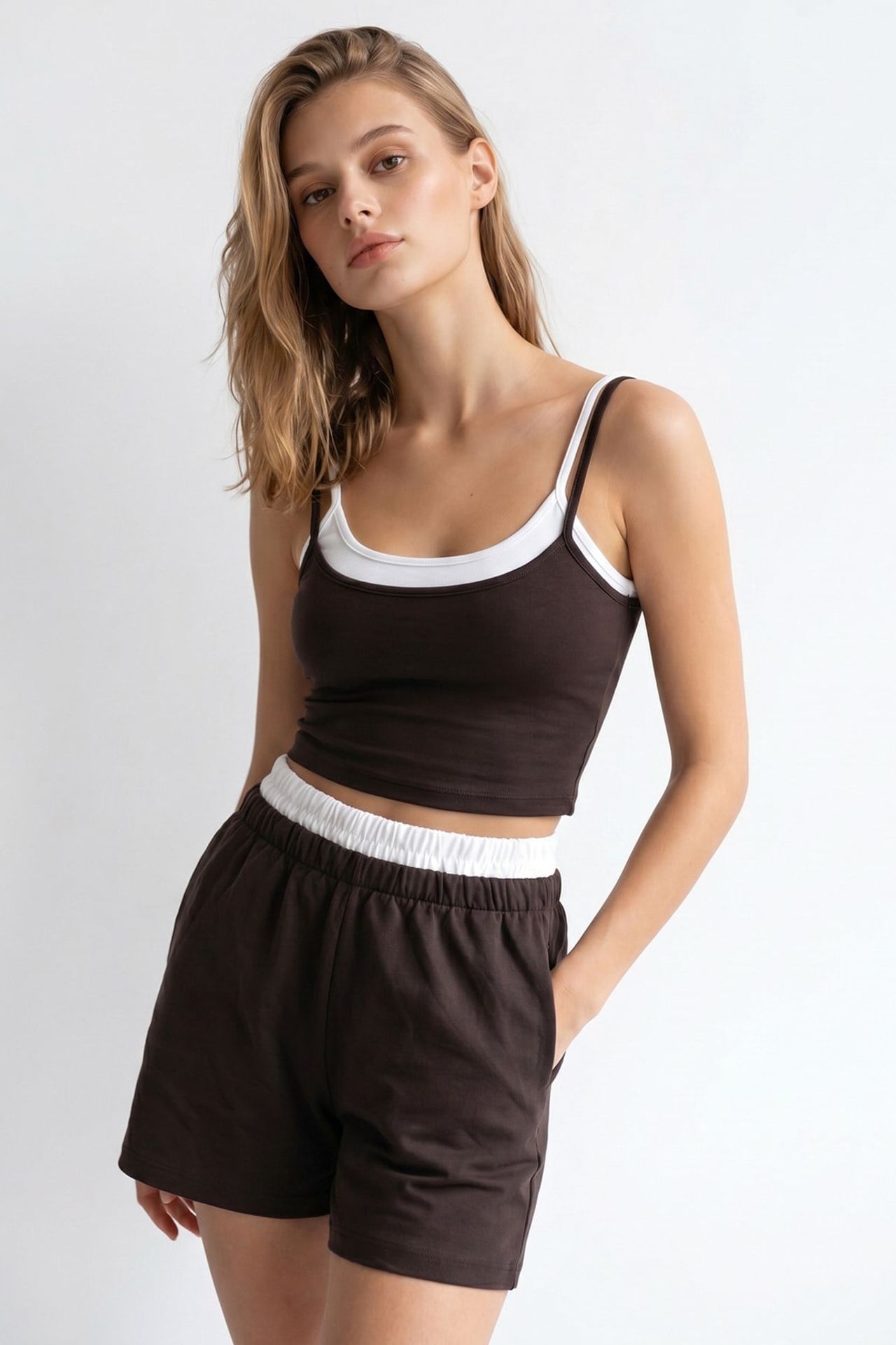 MIXRAY Two-Piece Crop T-Shirt And Shorts Set 1