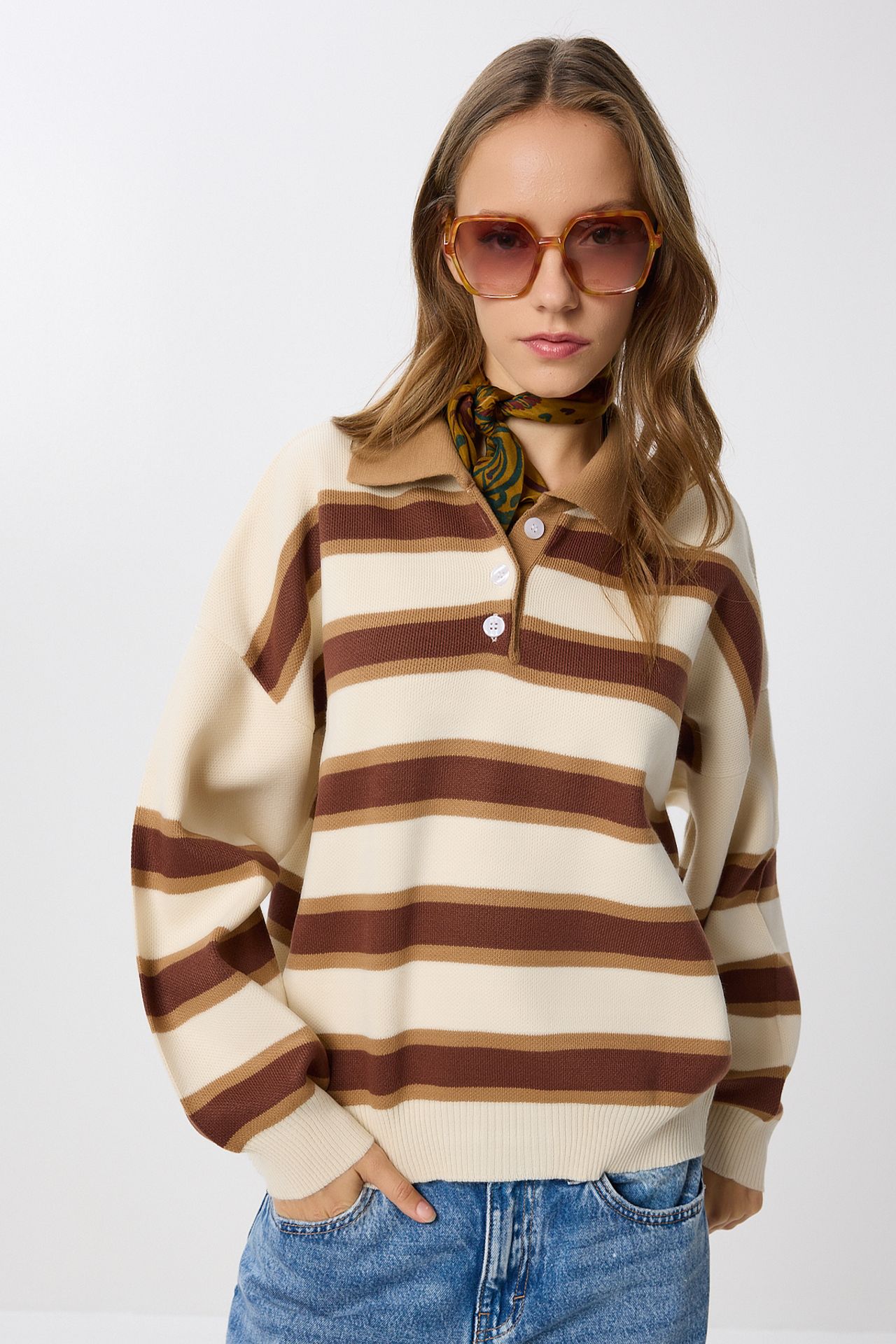 ISTANBUL Striped Sweater with Polo Collar 4