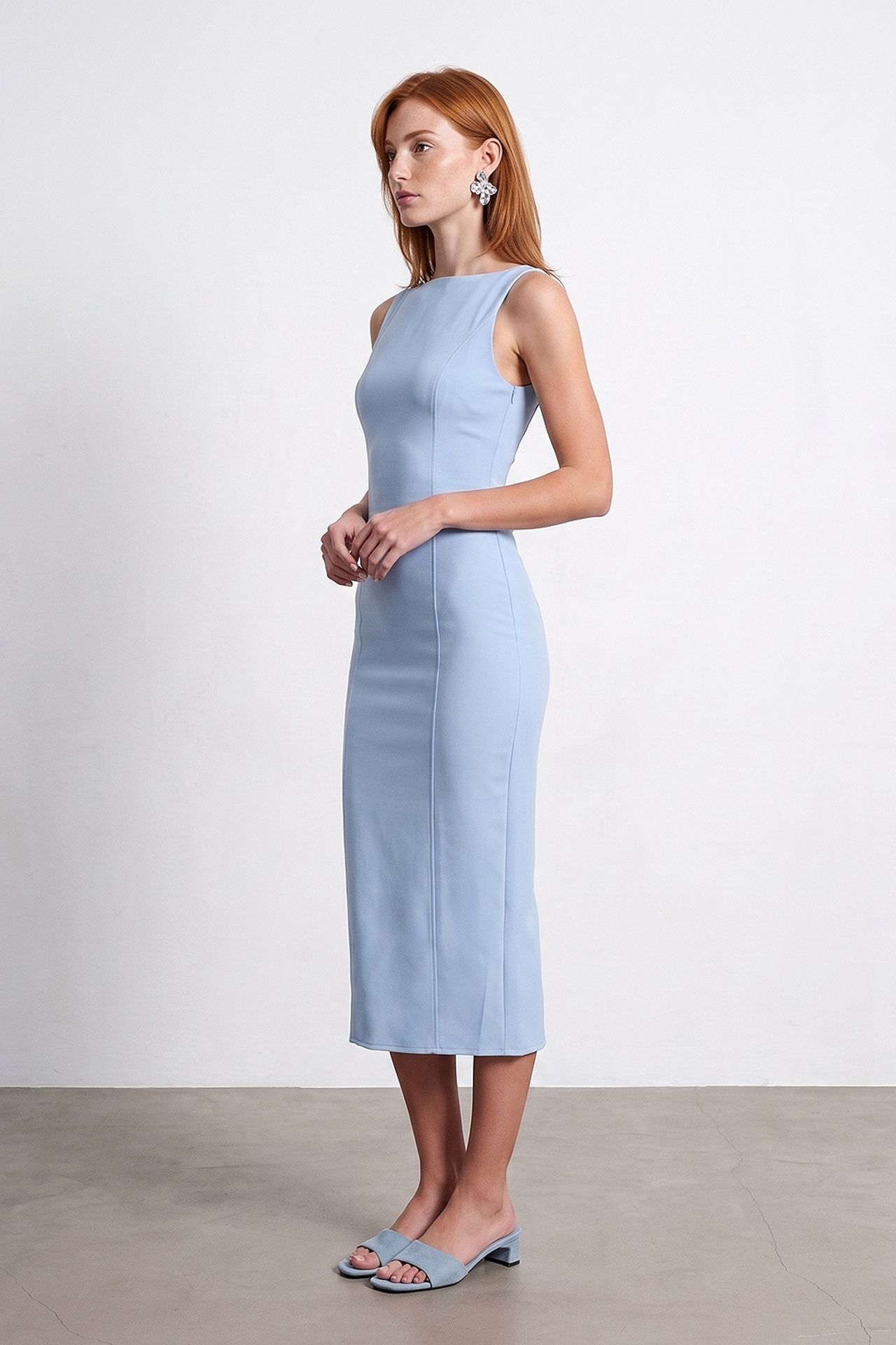 DILVIN Kolsuz, Yırtmaçlı Midi Bodycon Elbise 3