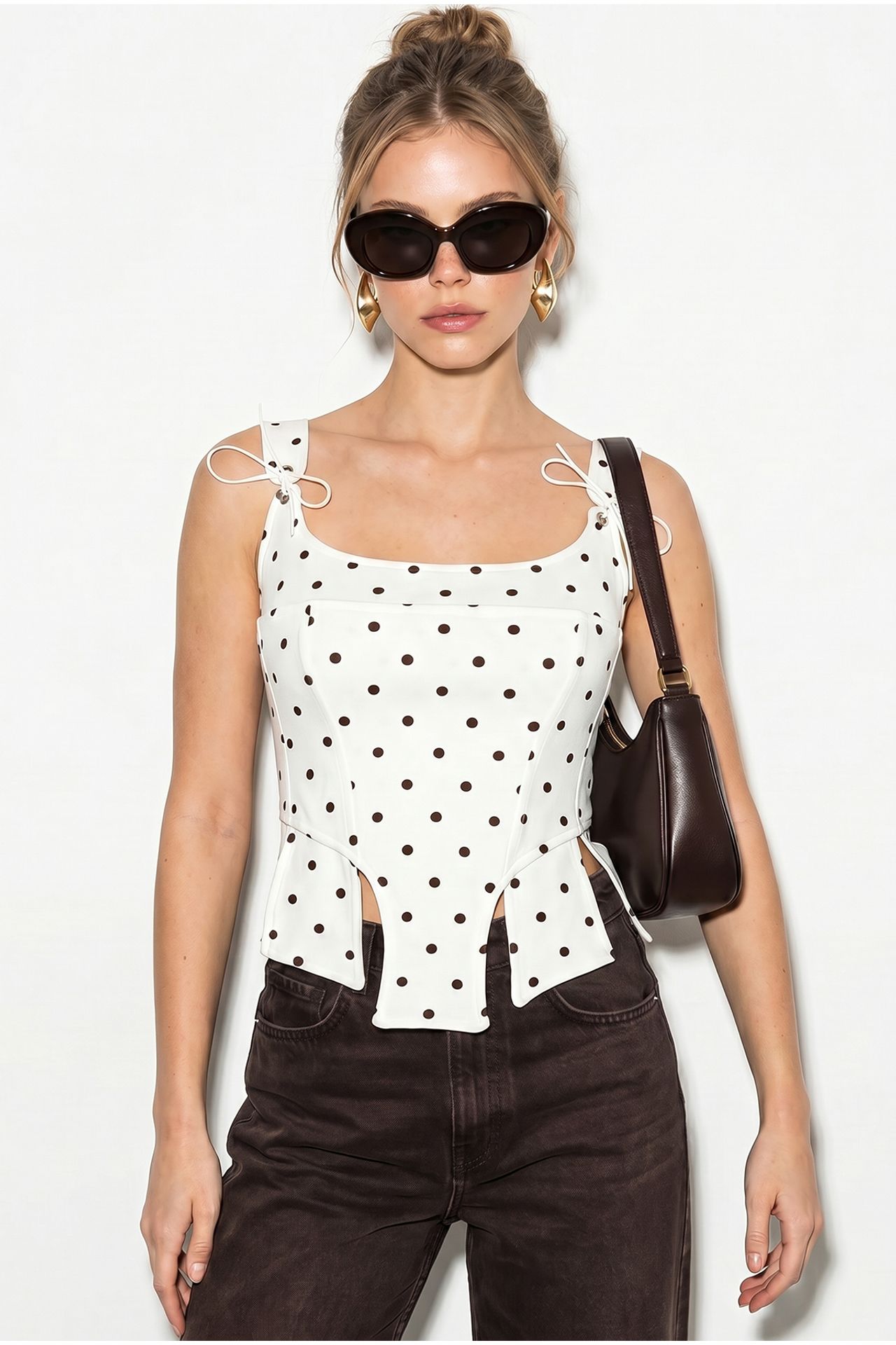 LUCCI Women's Cropped Polka Dot Corset Top 3