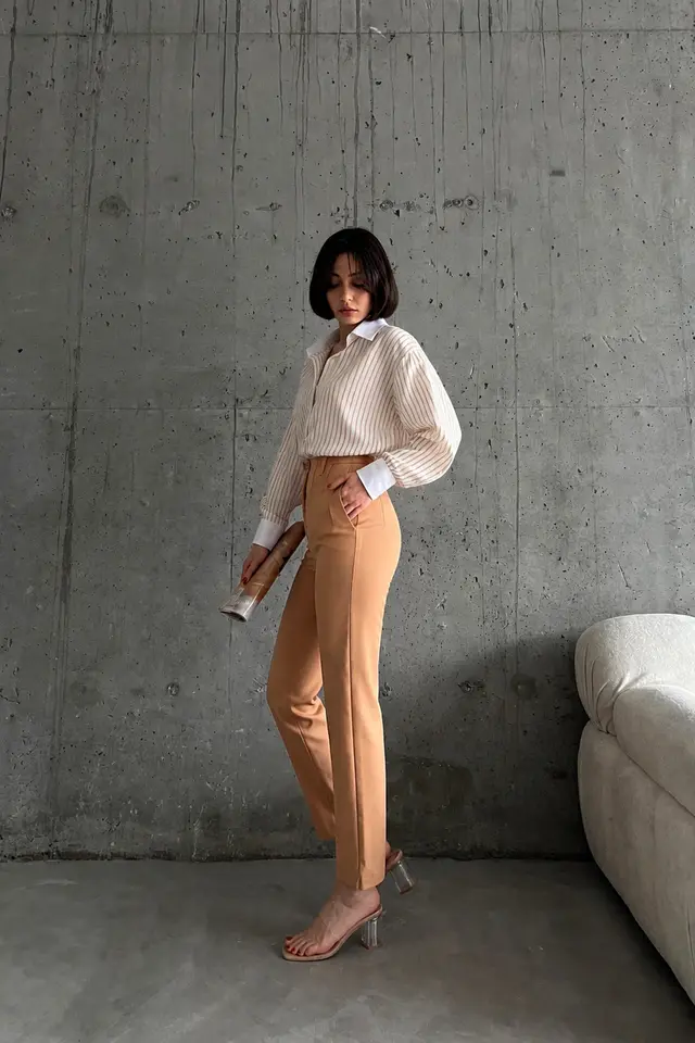 MY FASHION High Waist Pleated Tailored Trousers