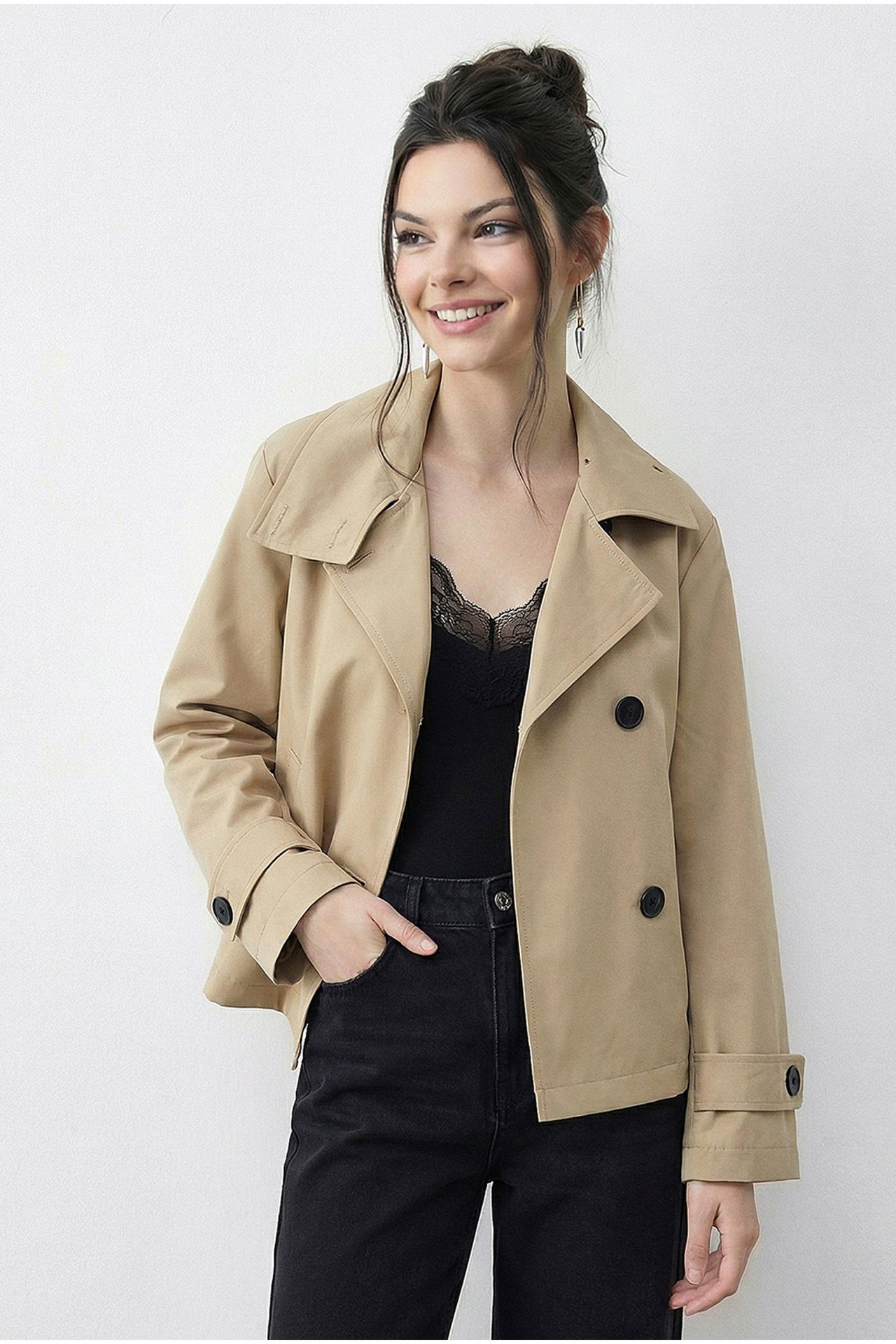 LUCCI Short Mandarin Collar Trench Coat 5