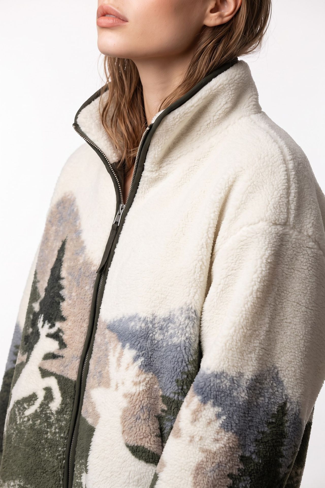 MIXRAY Kadın Geometrik Fermuarlı Yaka Sweatshirt 2