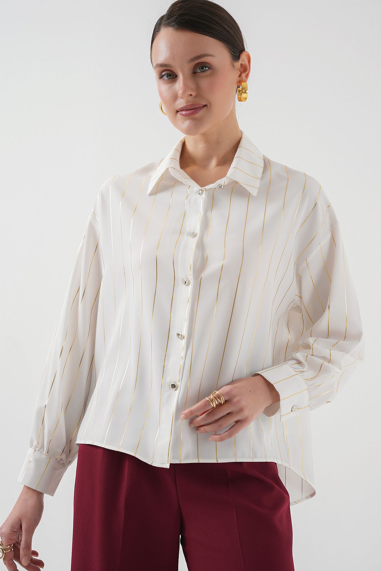 BDART Loose Fit Striped Poplin Shirt with Button Closure 3