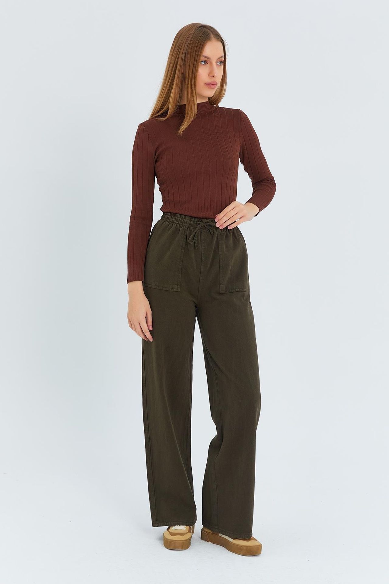 Mixray Elastic Waist Straight Leg Cotton Pants 2
