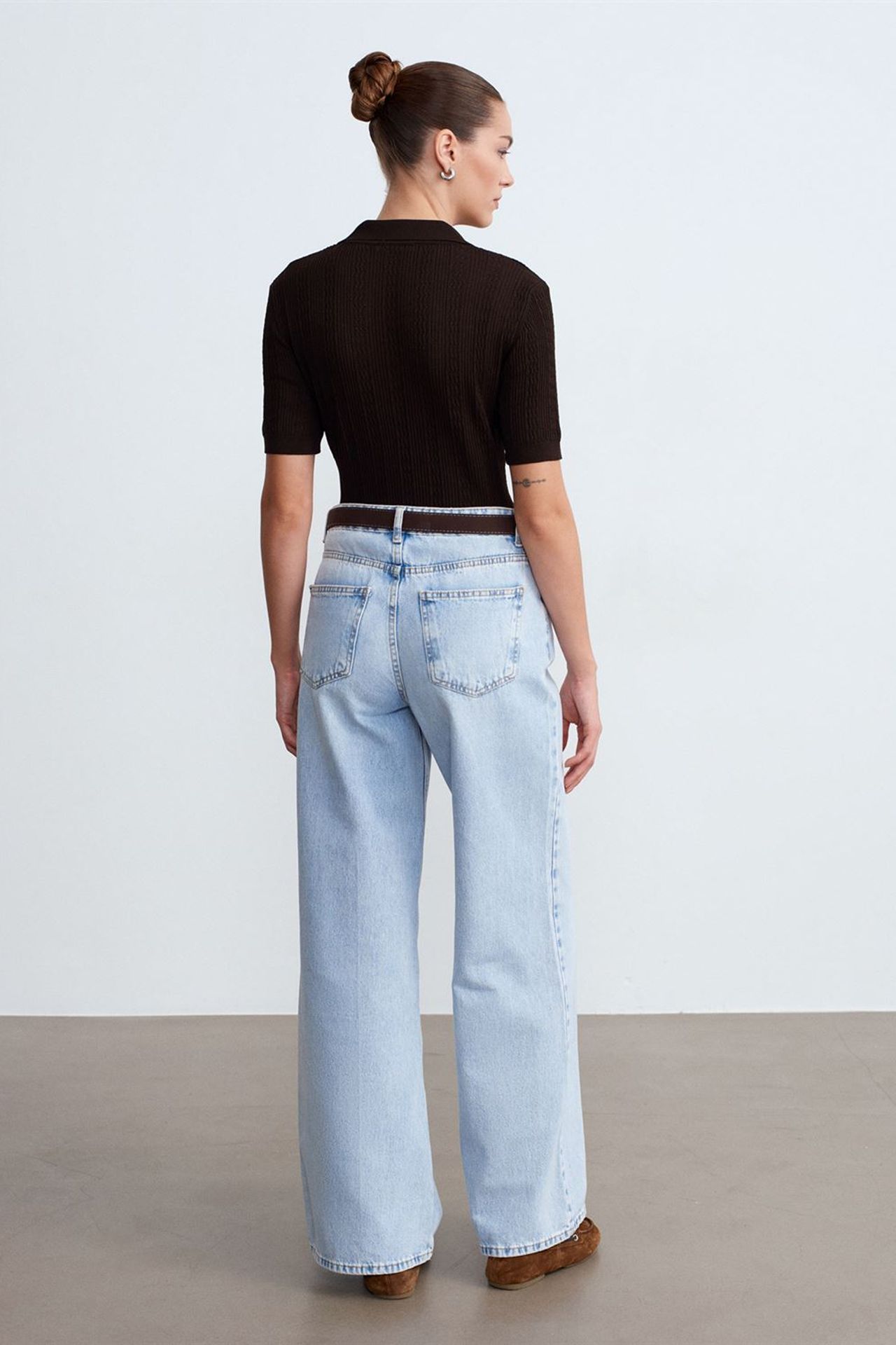DILVIN High Waist Wide Leg Cotton Denim Jeans 2