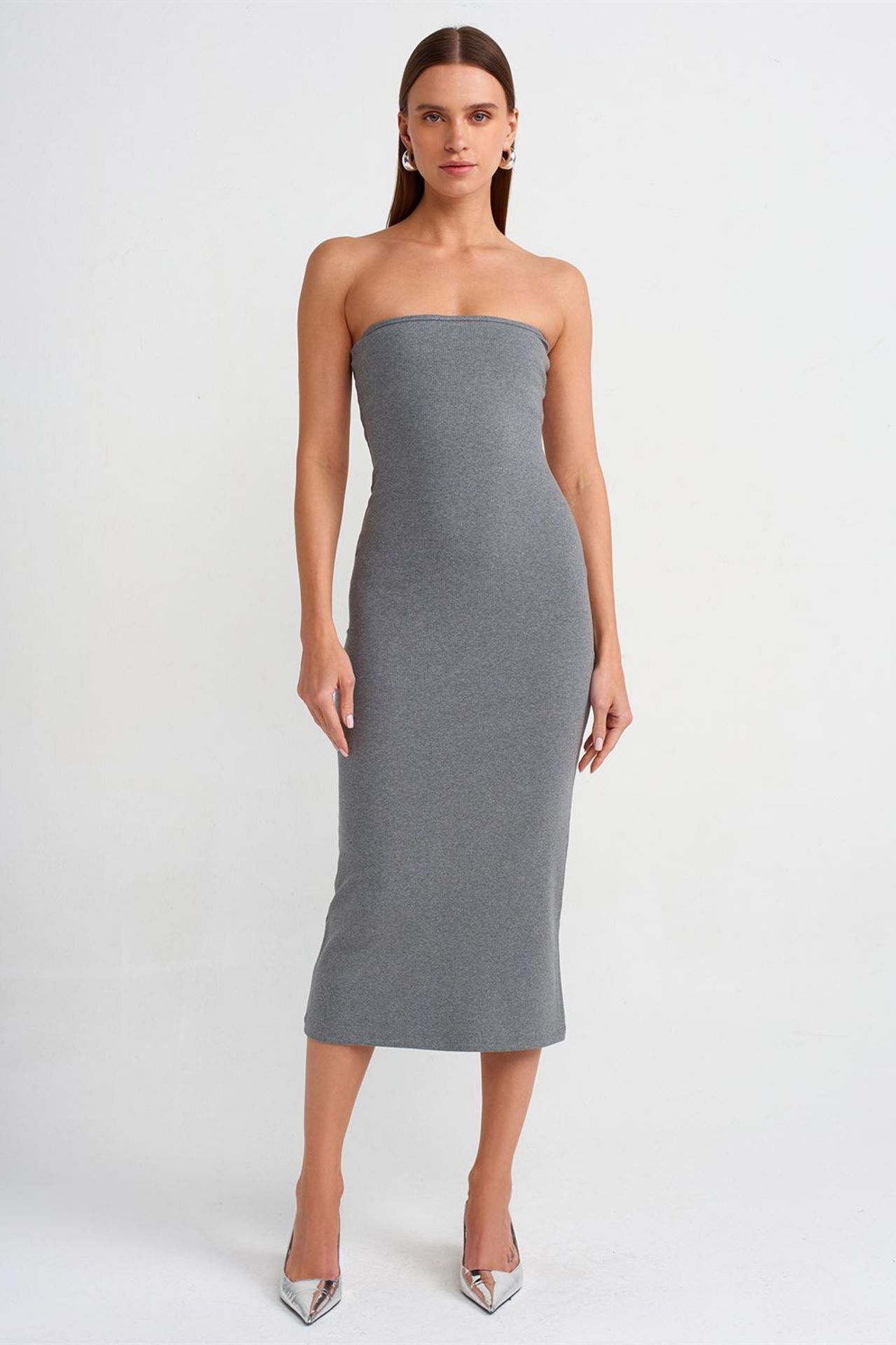 DILVIN Askısız Bodycon Midi Elbise 1