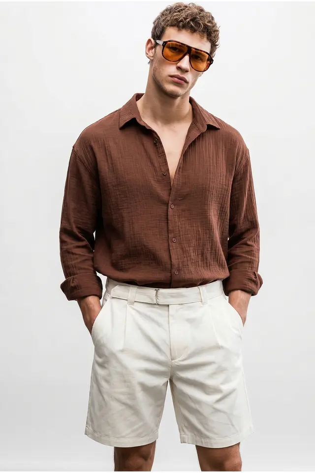 LUCCI Oversized Textured Button-Front Shirt