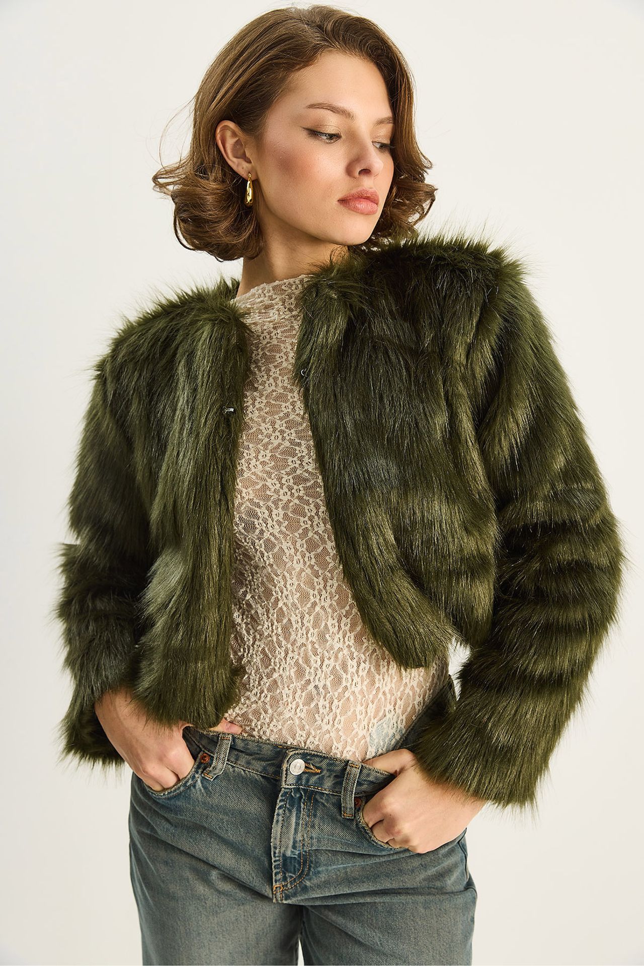 LUCCI Boxy Crop Faux Fur Coat 4