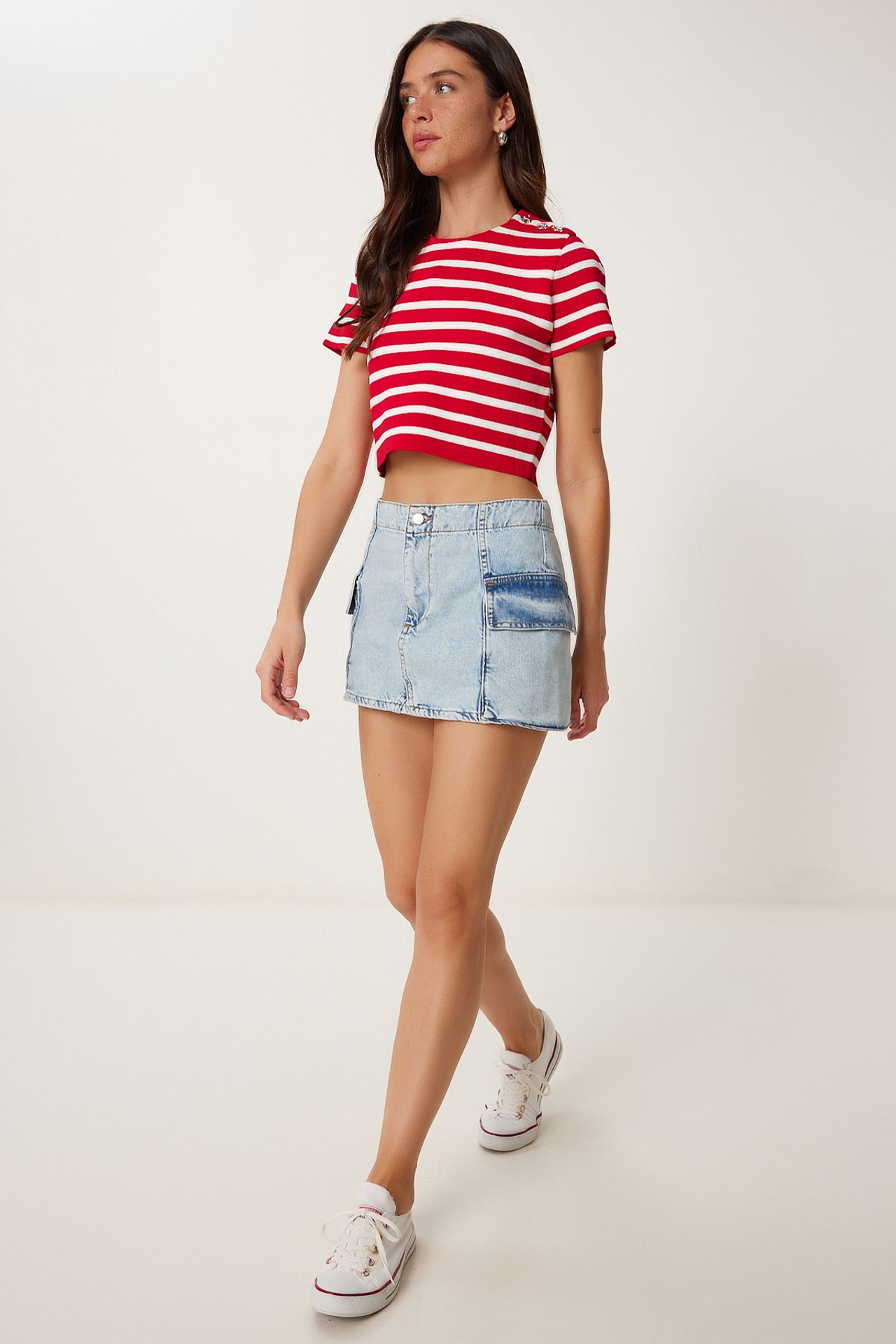 ISTANBUL High Waist Denim Skirt with Button Closure 2